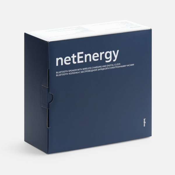 Bluetooth-колонка с беспроводной зарядкой и часами netEnergy, серая - купить оптом