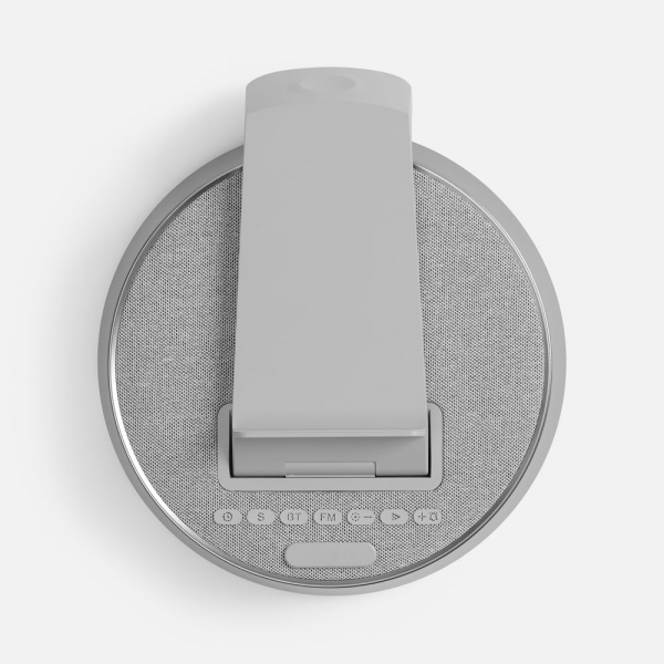 Bluetooth-колонка с беспроводной зарядкой и часами netEnergy, серая - купить оптом