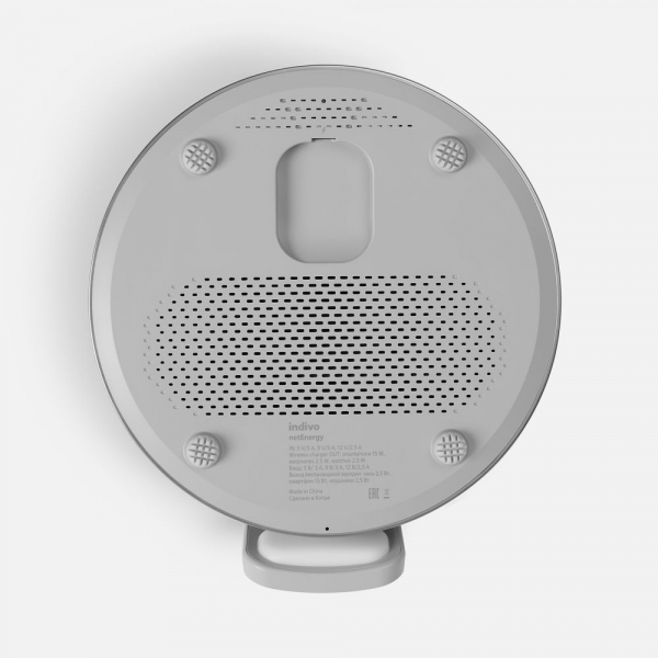 Bluetooth-колонка с беспроводной зарядкой и часами netEnergy, серая - купить оптом