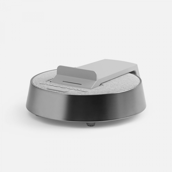 Bluetooth-колонка с беспроводной зарядкой и часами netEnergy, серая - купить оптом