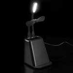 Настольный органайзер с зарядкой, лампой, вентилятором и подсветкой лого powerTower, черный, фото 8