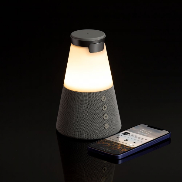 Bluetooth-колонка с беспроводной зарядкой и подсветкой Cone Sonance, серая - купить оптом