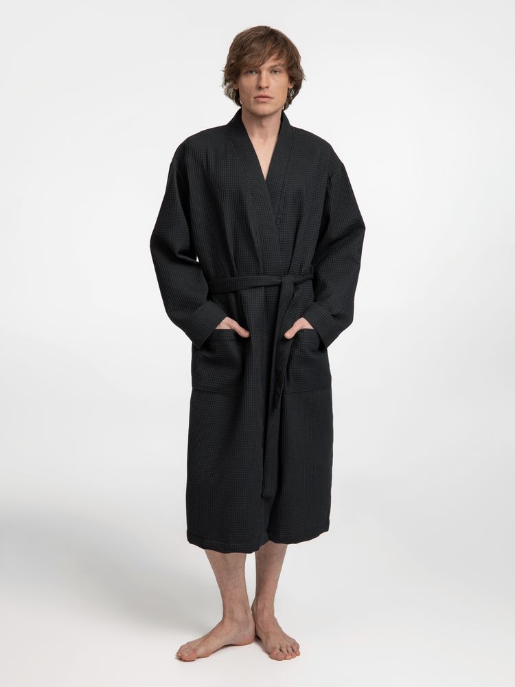 Халат вафельный Kimono, черный - купить оптом
