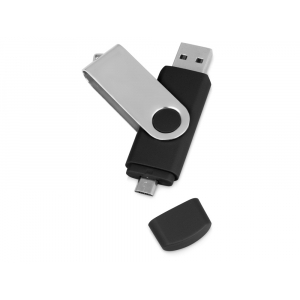 USB/micro USB-флешка 2.0 на 16 Гб Квебек OTG, черный - купить оптом