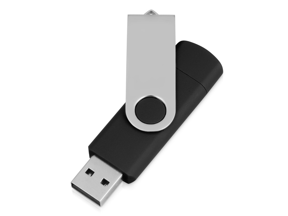 USB/micro USB-флешка 2.0 на 16 Гб Квебек OTG, черный - купить оптом