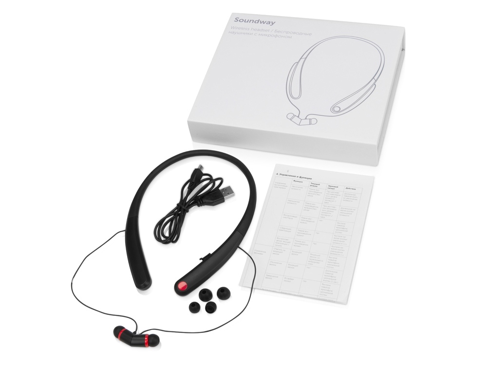Беспроводные наушники с микрофоном Soundway, черный/красный - купить оптом
