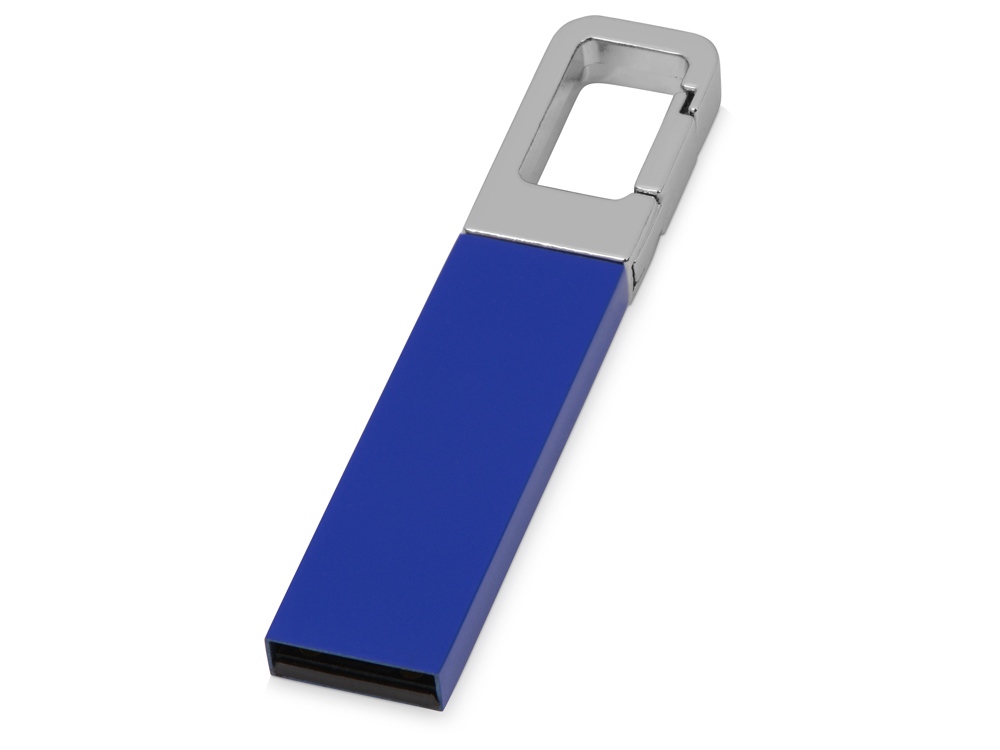 Флеш-карта USB 2.0 16 Gb с карабином Hook, синий/серебристый - купить оптом