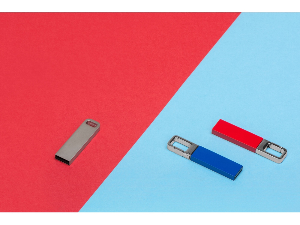 Флеш-карта USB 2.0 16 Gb с карабином Hook, красный/серебристый - купить оптом