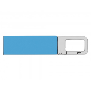 Флеш-карта USB 2.0 16 Gb с карабином Hook, голубой/серебристый - купить оптом