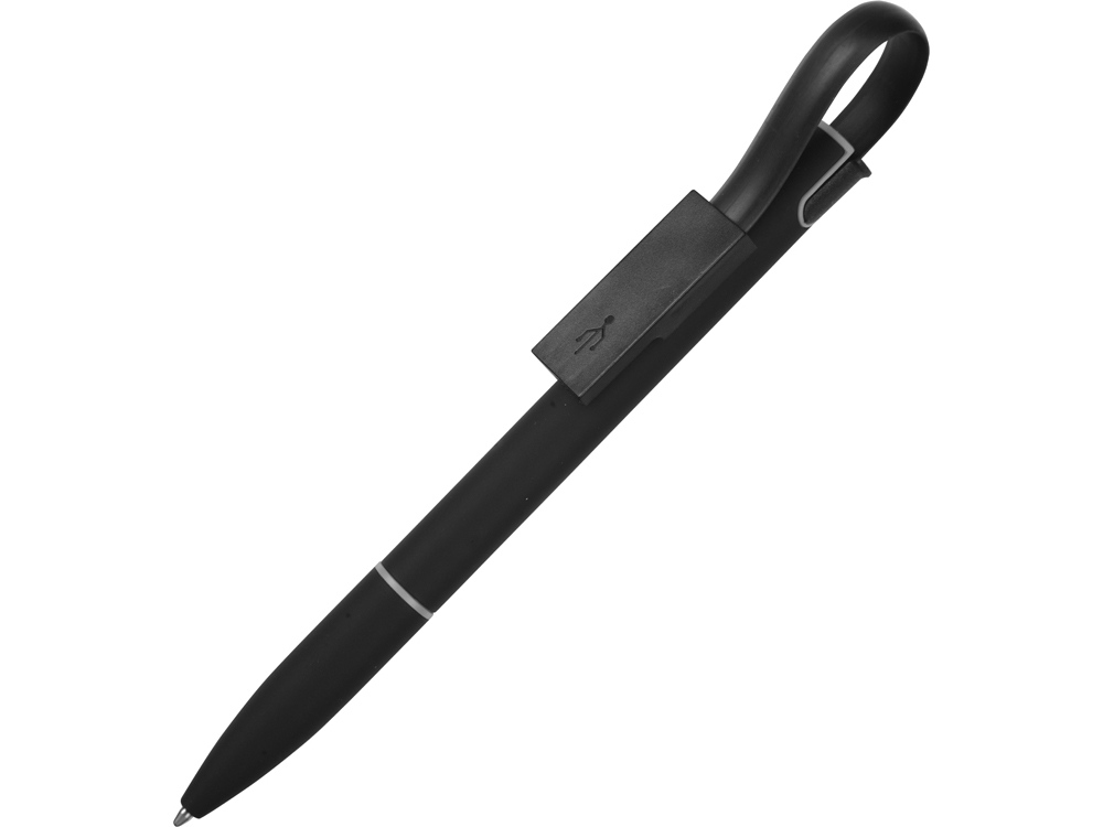 Ручка шариковая с кабелем USB, черный - купить оптом