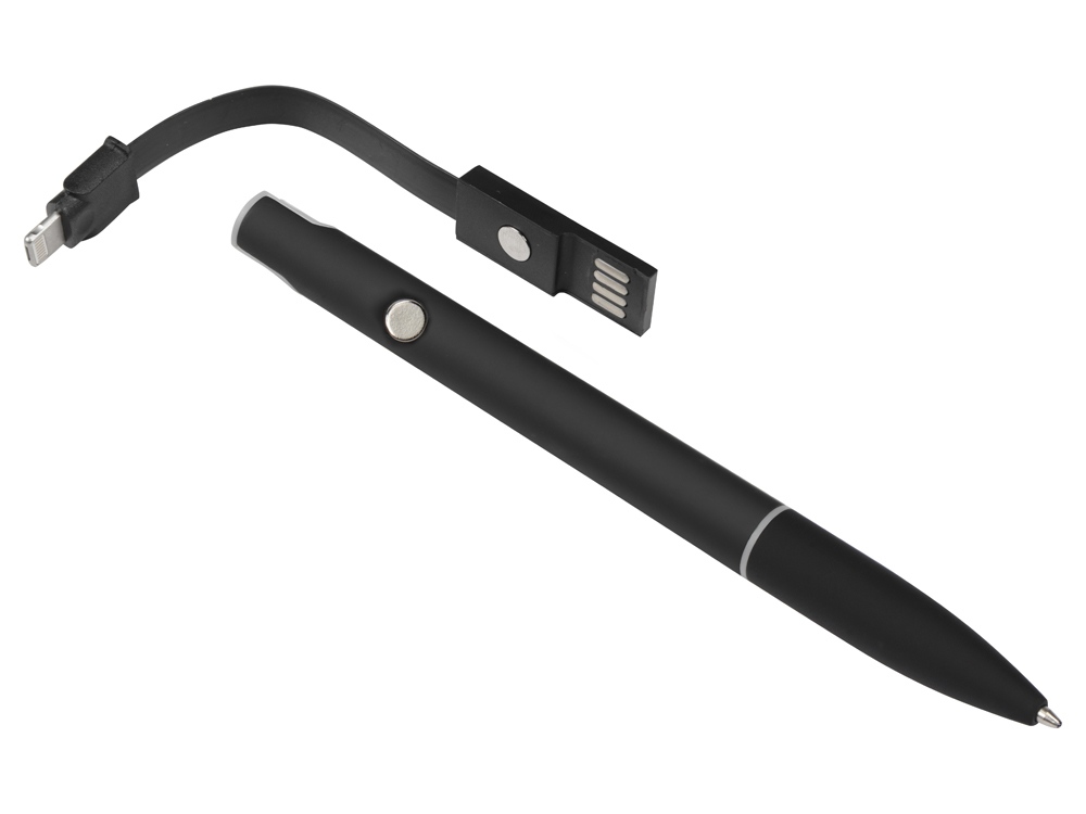 Ручка шариковая с кабелем USB, черный - купить оптом