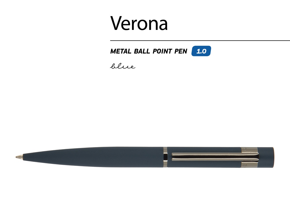 Ручка Verona шариковая автоматическая, синий металлический корпус 1.0 мм, синяя - купить оптом