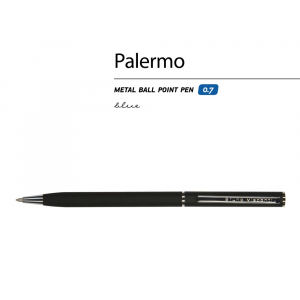 Ручка Palermo шариковая  автоматическая, черный металлический корпус, 0,7 мм, синяя - купить оптом