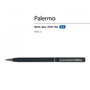 Ручка Palermo шариковая  автоматическая, сине-черный металлический корпус, 0,7 мм, синяя - купить оптом