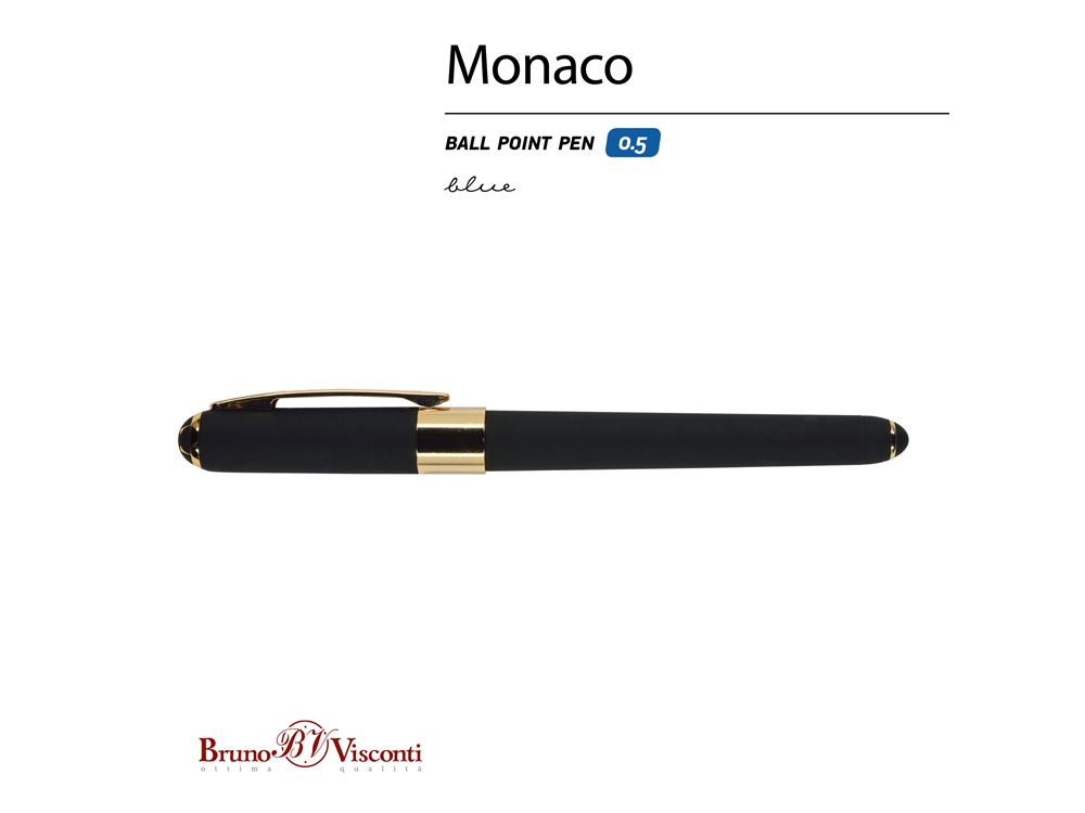 Ручка пластиковая шариковая Monaco, 0,5мм, синие чернила, черный - купить оптом