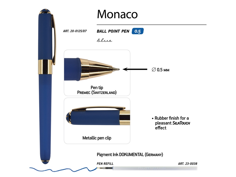 Ручка пластиковая шариковая Monaco, 0,5мм, синие чернила, темно-синий - купить оптом