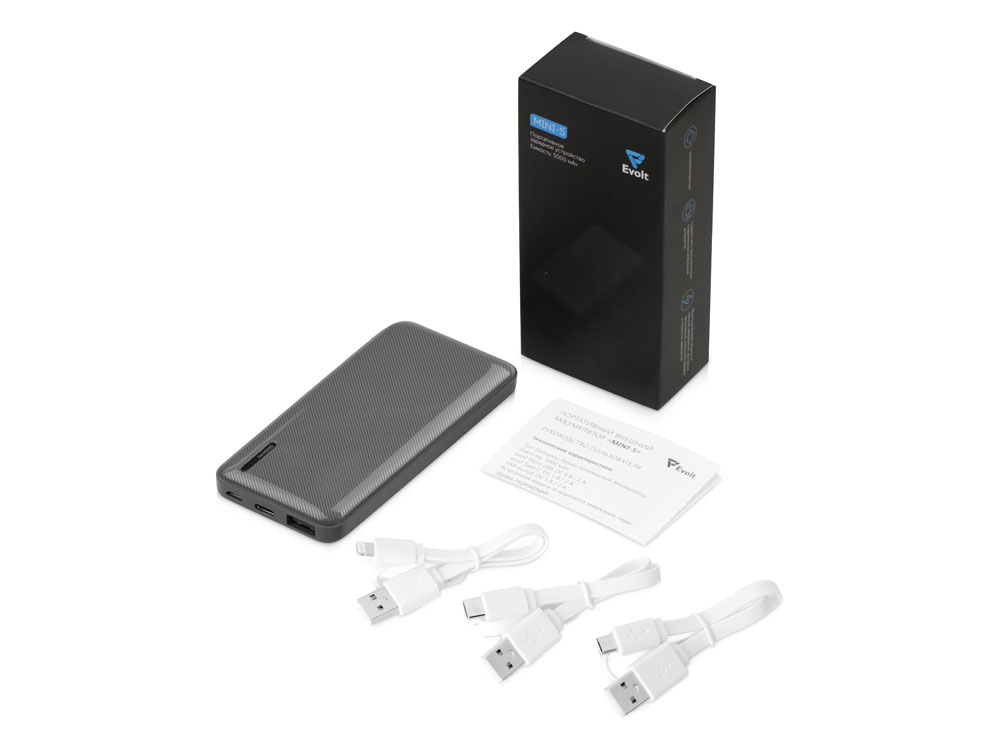 Внешний аккумулятор Evolt Mini-5, 5000 mAh, серый - купить оптом