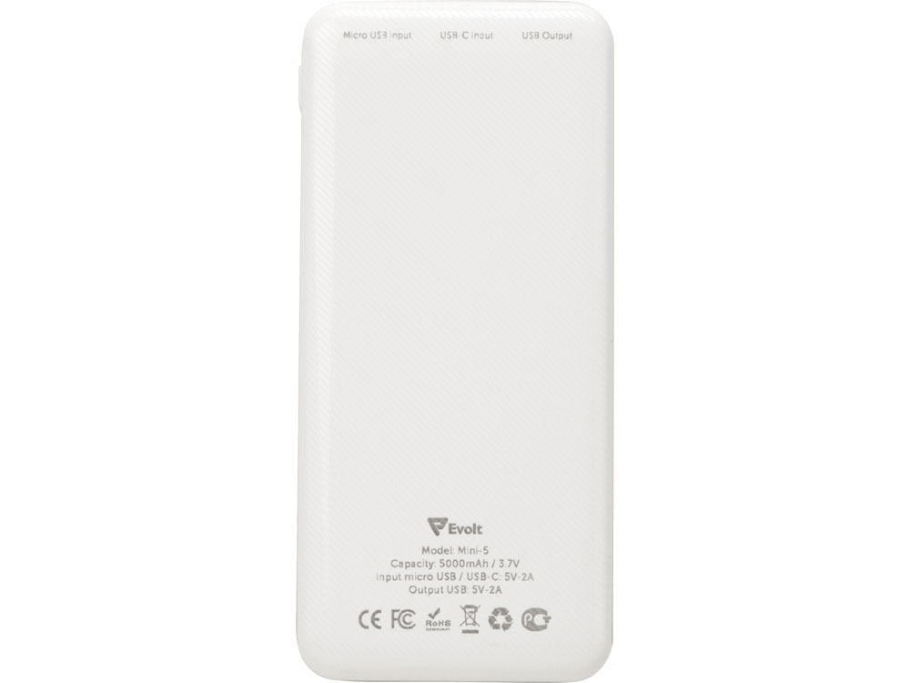 Внешний аккумулятор Evolt Mini-5, 5000 mAh, белый - купить оптом