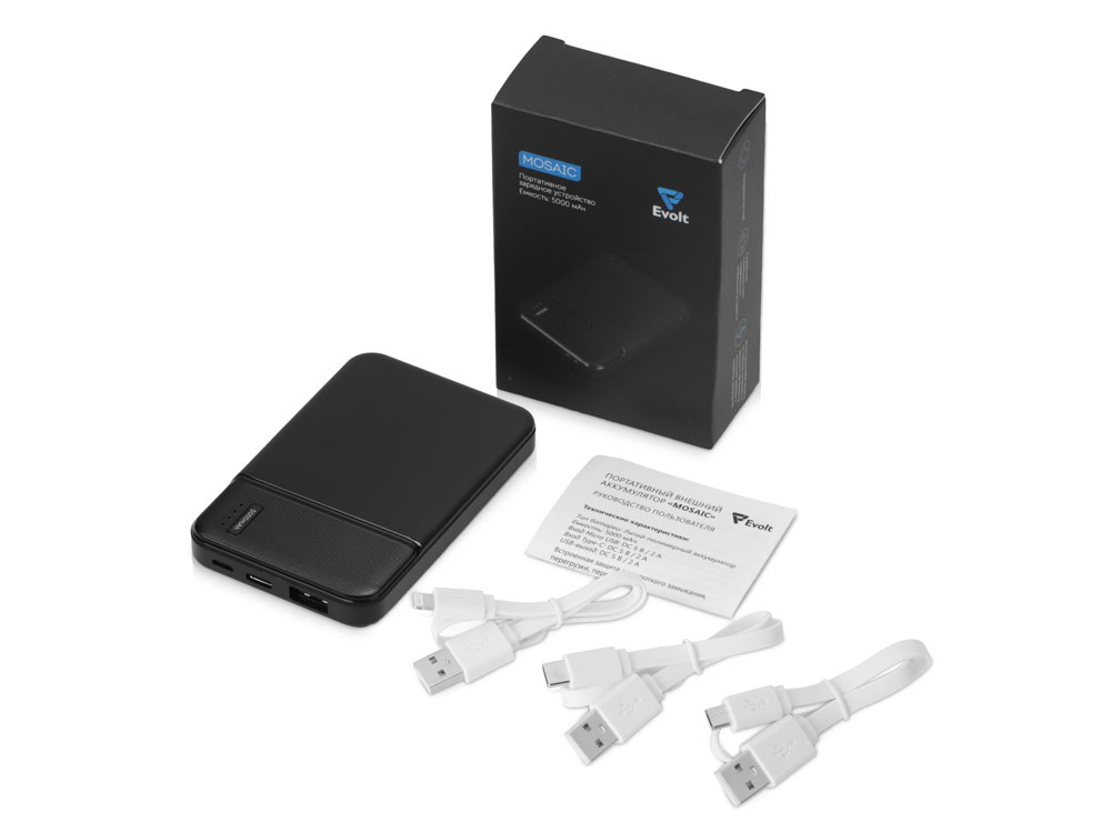 Внешний аккумулятор Evolt Mosaic, 5000 mAh, черный - купить оптом