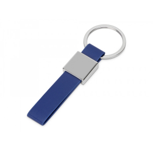 Брелок из металла и иск.кожи Strap, серебристый/темно-синий - купить оптом