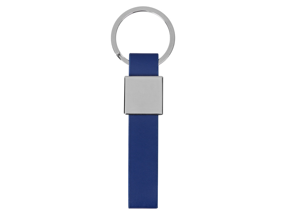 Брелок из металла и иск.кожи Strap, серебристый/темно-синий - купить оптом