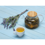 Стеклянный заварочный чайник Sencha с бамбуковой крышкой, прозрачный, коричневая крышка, фото 4