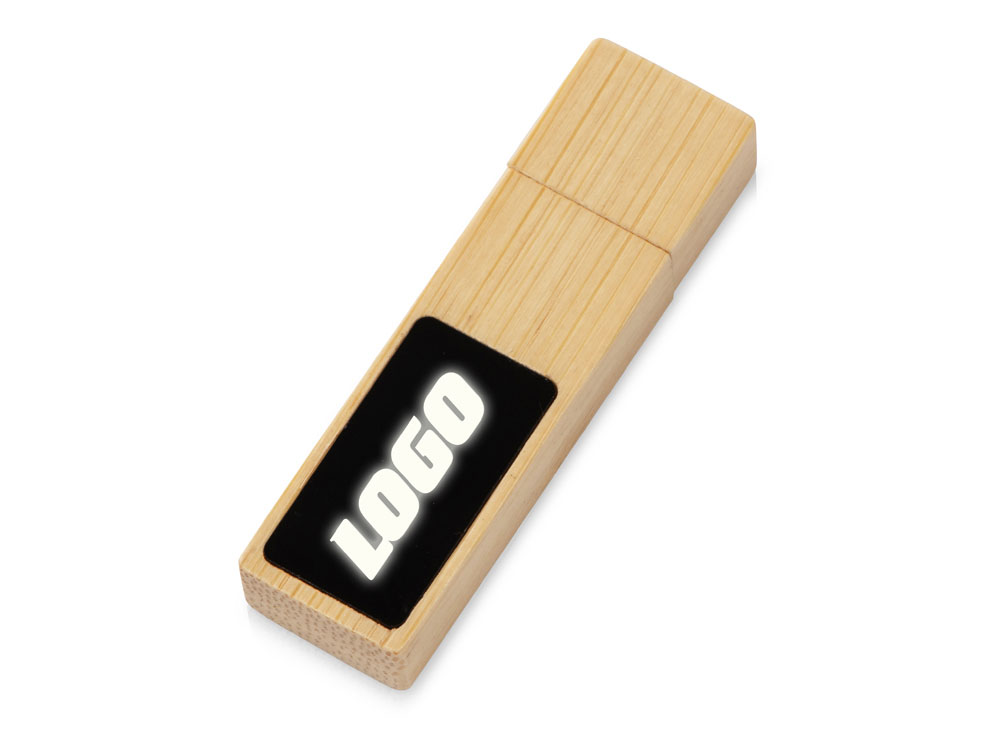USB 2.0- флешка на 32 Гб c подсветкой логотипа Bamboo LED, натуральный - купить оптом