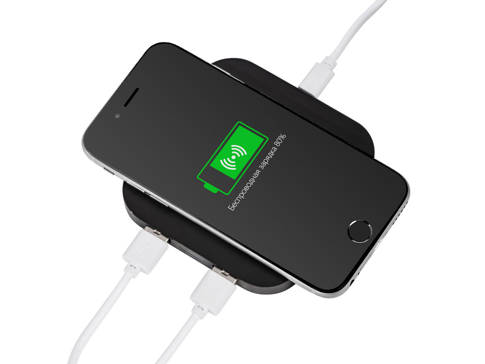 Беспроводная зарядка Tile с 2 USB-A, 5 Вт, черный - купить оптом