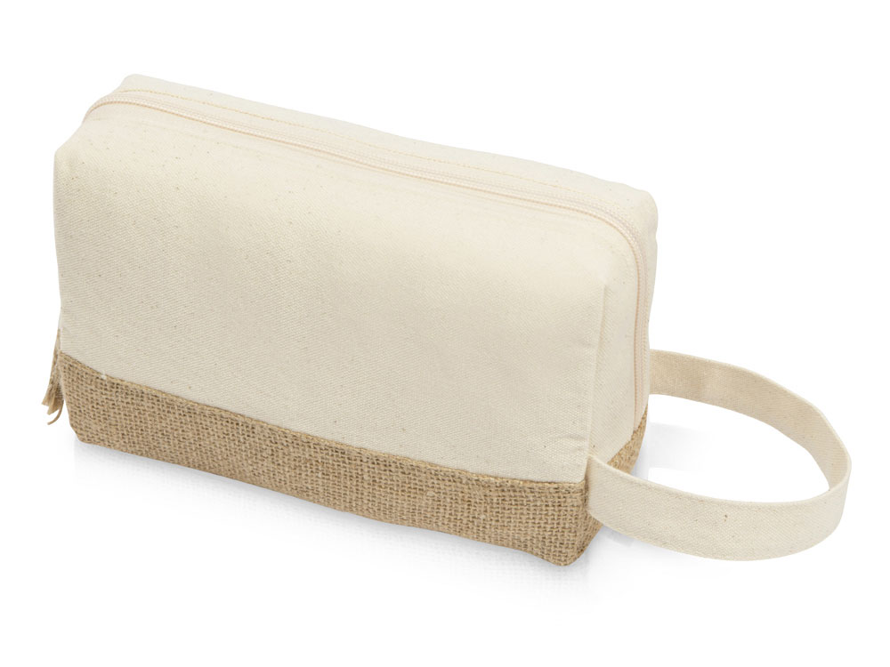 Косметичка Jute с ручкой из хлопка и джута, натуральный, молочный - купить оптом