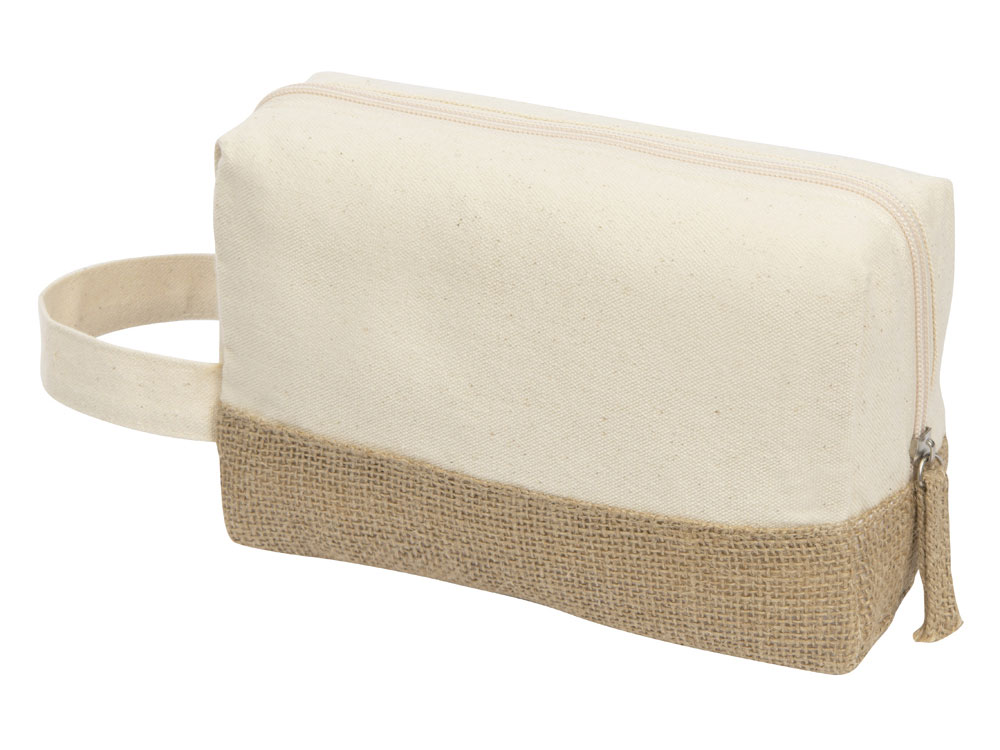 Косметичка Jute с ручкой из хлопка и джута, натуральный, молочный - купить оптом