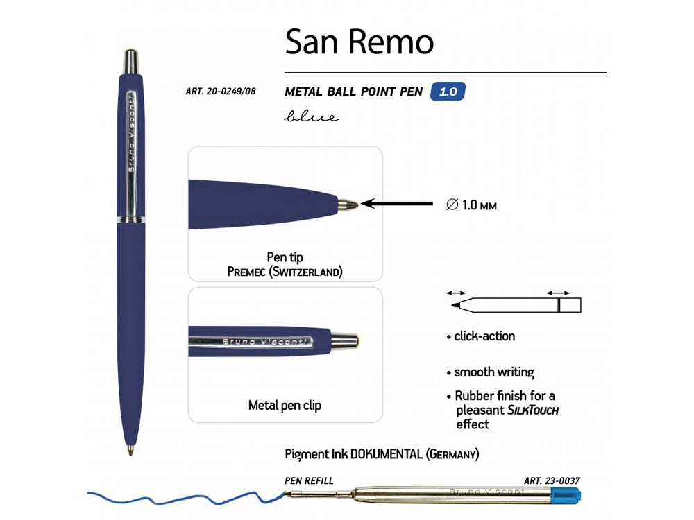 Ручка металлическая шариковая San Remo, 1,0мм, синие чернила, ярко-синий - купить оптом