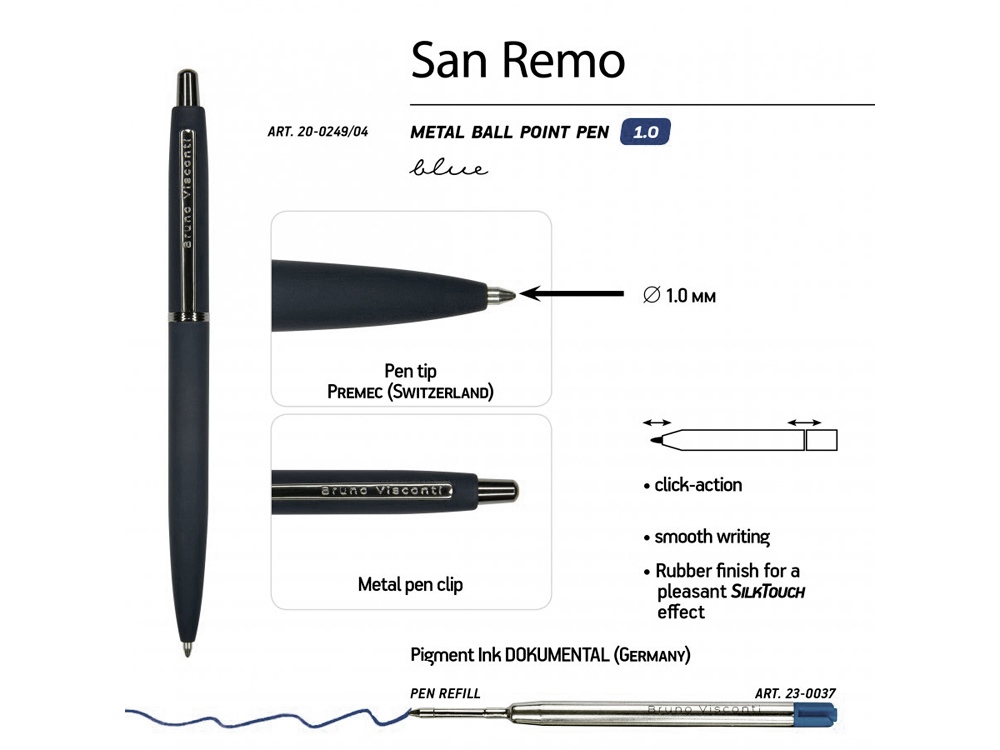 Ручка SAN REMO шариковая, автоматическая, темно-синий металлический корпус 1.00 мм, синяя - купить оптом