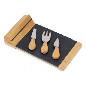 Набор для сыра из сланцевой доски и ножей Bamboo collection Taleggio (Р), светло-коричневый - купить оптом