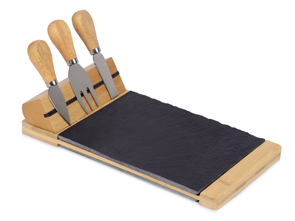 Набор для сыра из сланцевой доски и ножей Bamboo collection Taleggio (Р), светло-коричневый - купить оптом