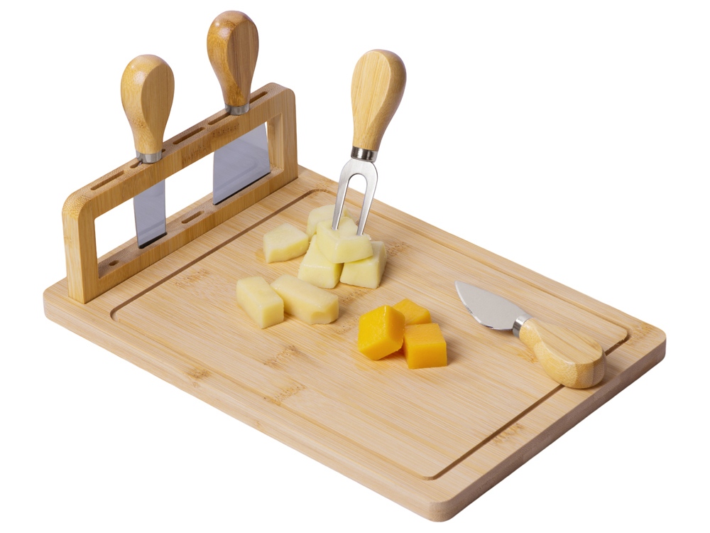Набор для сыра из бамбука со съемной подставкой Camembert, натуральный/серебристый - купить оптом