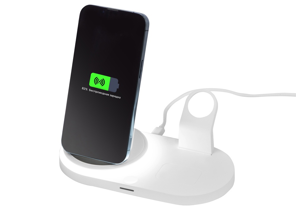 Складная зарядная станция с беспроводной зарядкой Flashport, 15 Вт, белый - купить оптом