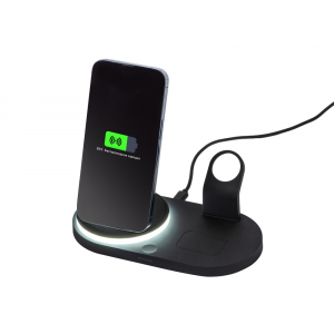 Складная зарядная станция с беспроводной зарядкой Flashport, 15 Вт, черный - купить оптом