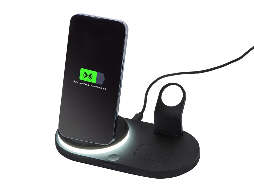 Складная зарядная станция с беспроводной зарядкой Flashport, 15 Вт, черный - купить оптом