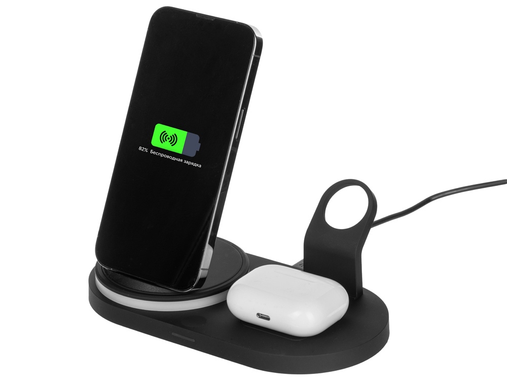 Складная зарядная станция с беспроводной зарядкой Flashport, 15 Вт, черный - купить оптом