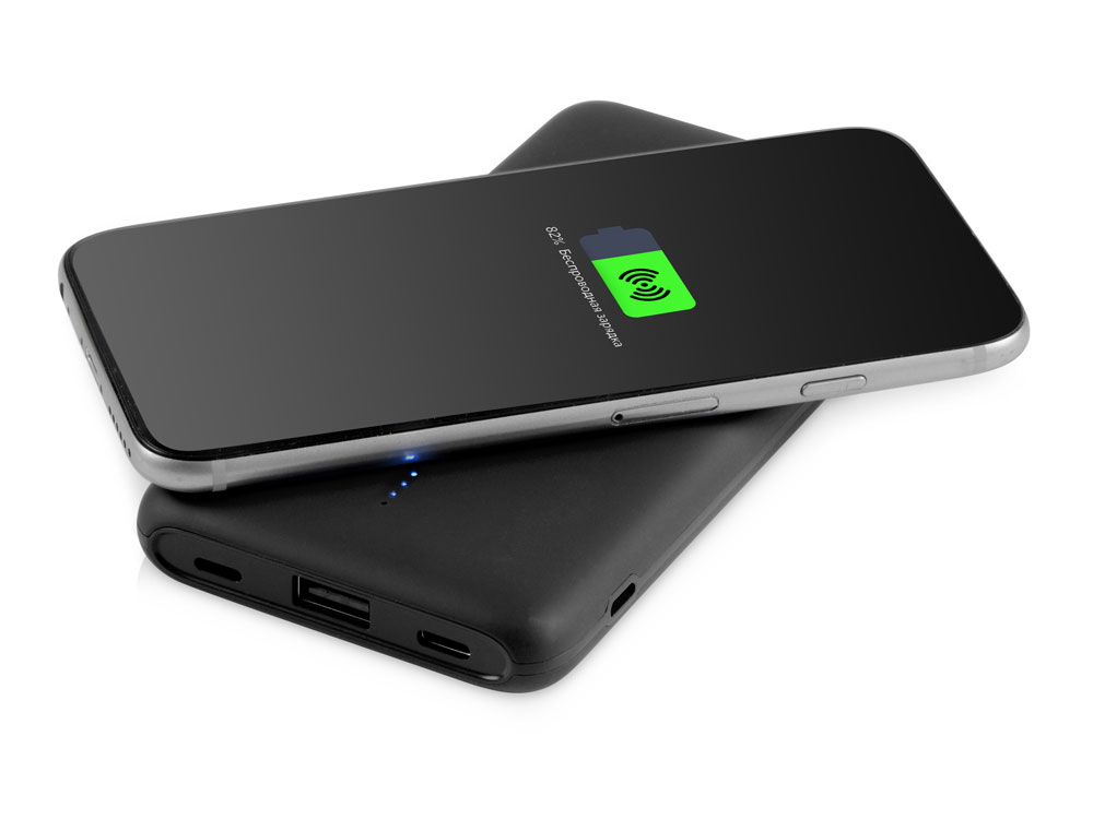 Внешний беспроводной аккумулятор с подсветкой лого Reserve X v.2, 8000 mAh, ярко-черный - купить оптом