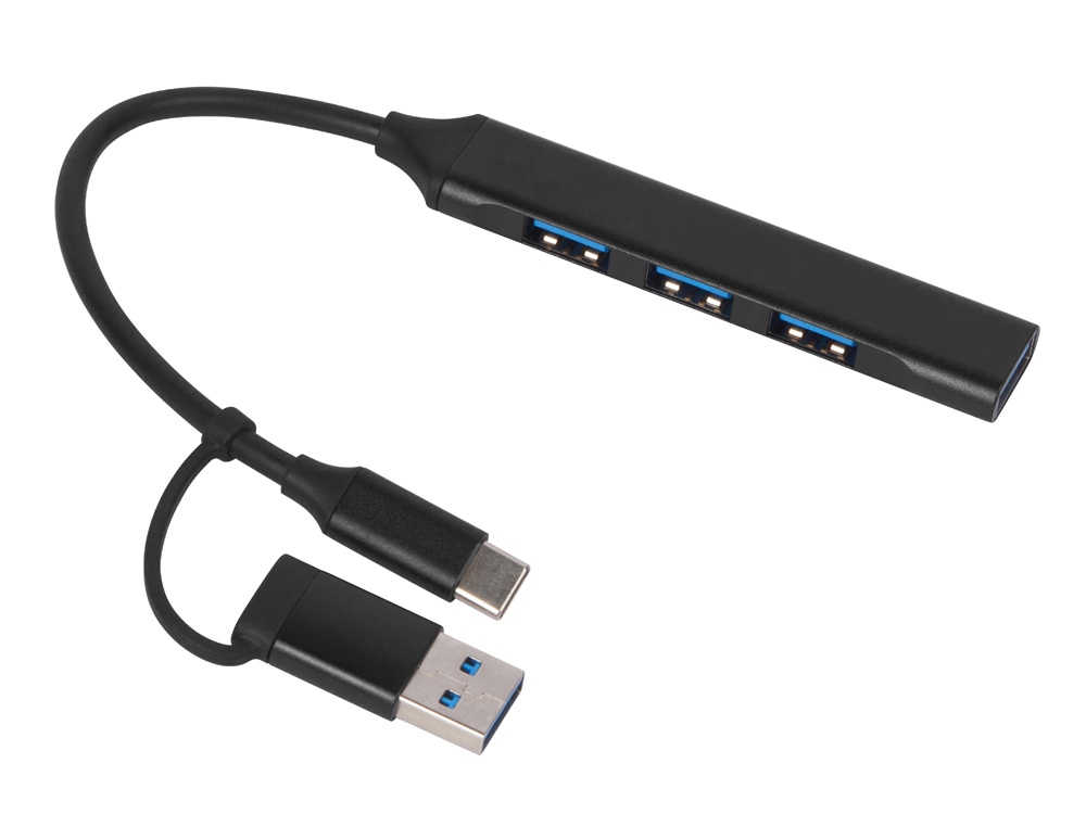 USB-хаб Link с коннектором 2-в-1 USB-C и USB-A, 2.0/3.0, черный - купить оптом