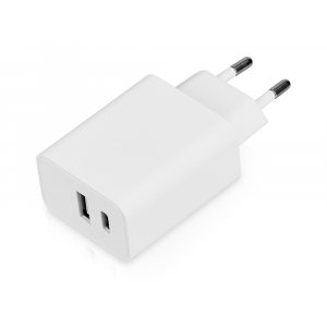 Сетевое зарядное устройство c выходами USB-A и USB-C Recharger, 10 Вт, белый - купить оптом