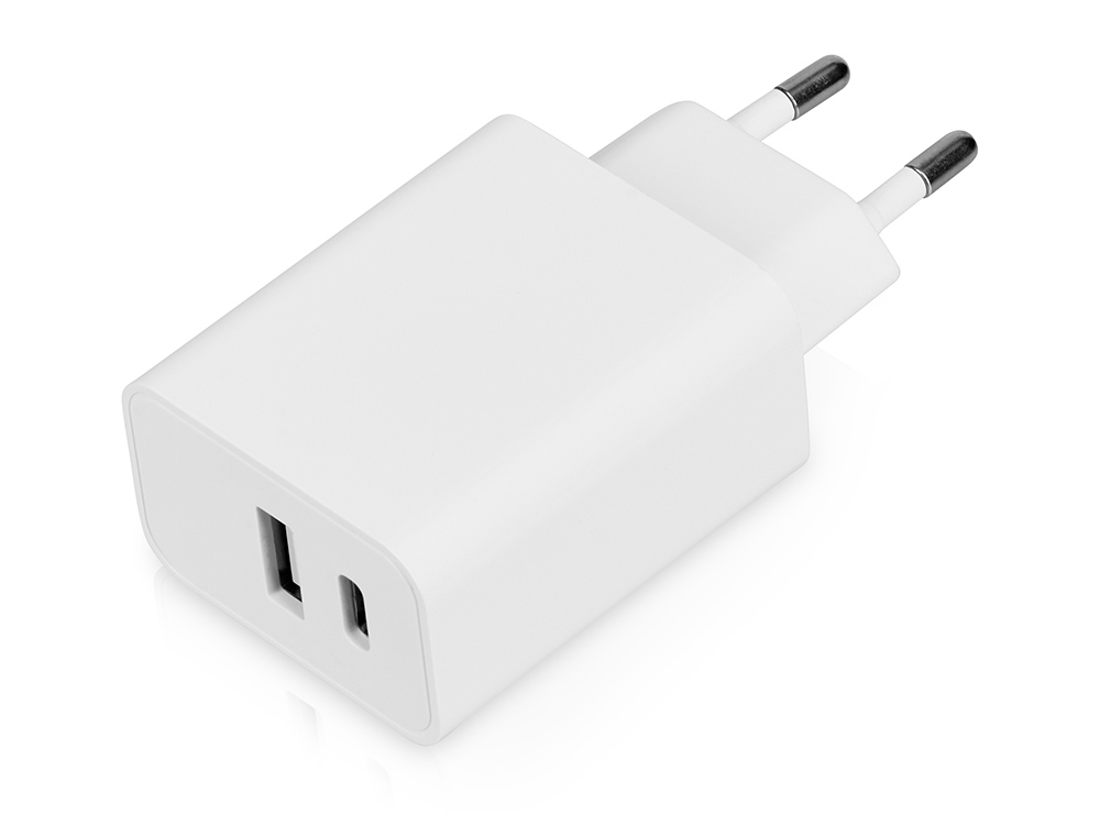 Сетевое зарядное устройство c выходами USB-A и USB-C Recharger, 10 Вт, белый - купить оптом