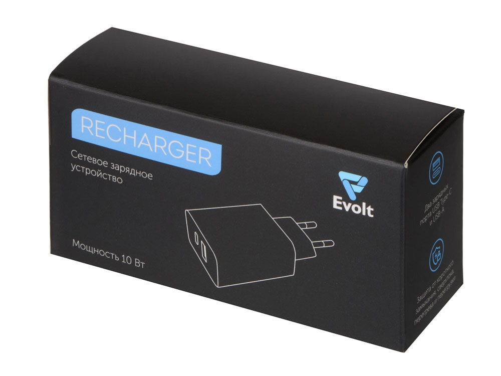 Сетевое зарядное устройство c выходами USB-A и USB-C Recharger, 10 Вт, белый - купить оптом
