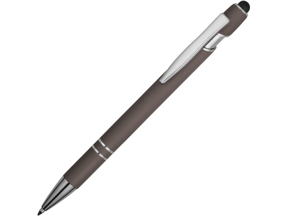 Ручка металлическая soft-touch шариковая со стилусом Sway, серый/серебристый (P) - купить оптом