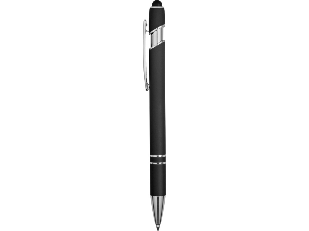 Ручка металлическая soft-touch шариковая со стилусом Sway, черный/серебристый (P) - купить оптом